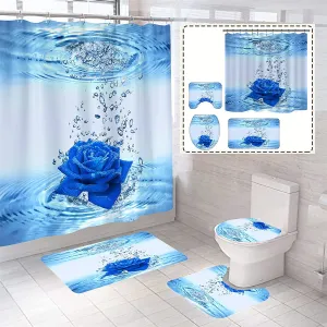 Blue Rose Shower Curtain Set