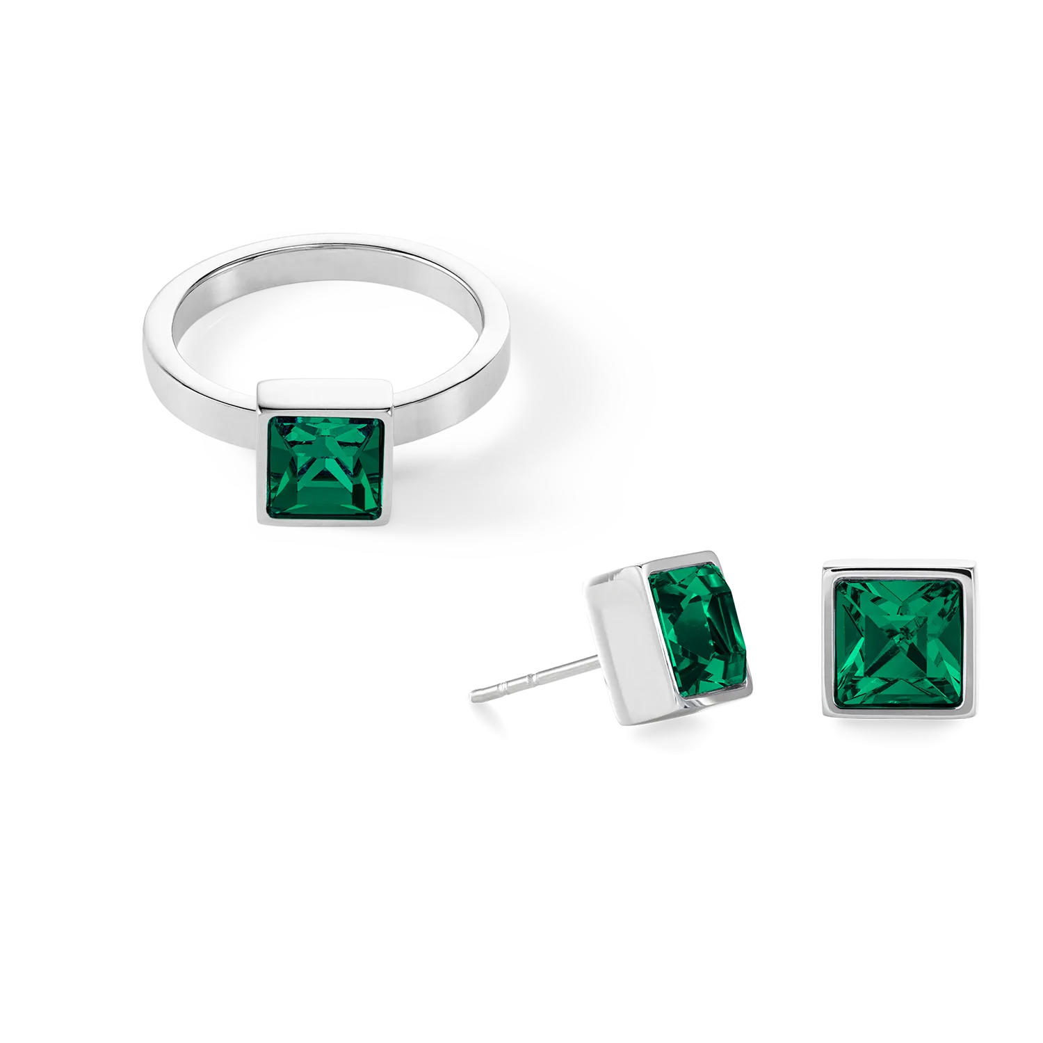 Brilliant Square big ring silver dark green