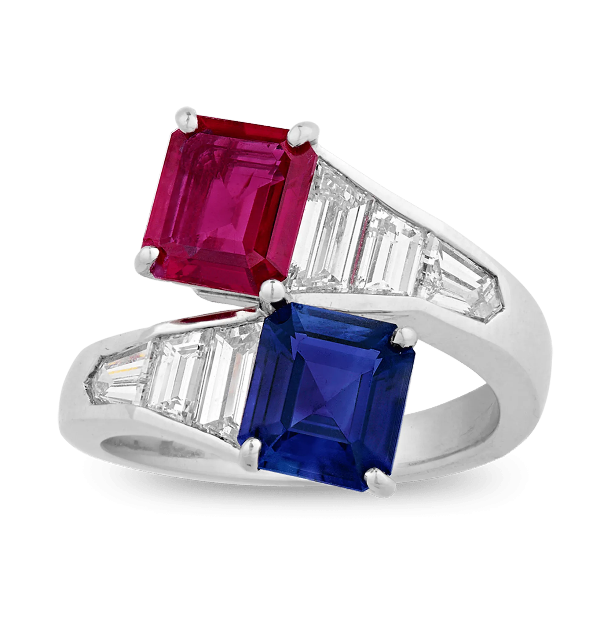 Ceylon Sapphire and Ruby Bypass Ring