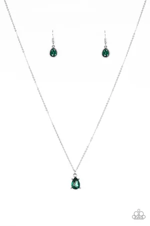 Classy Classisist Silver and  Green Rhinestone Necklace - Paparazzi Accessories