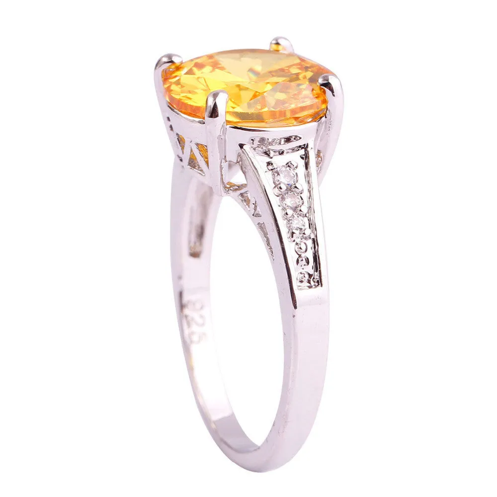 Cocktail Gold Jewelry Ring Round Cut Citrine & White Sapphire 925 Silver Ring