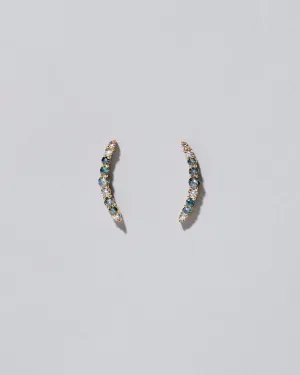 Crescent Ear Climber Stud Earrings - Sapphire & White Diamond