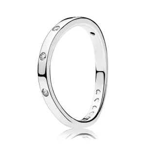 Curved silver ring with clear cubic zirconia