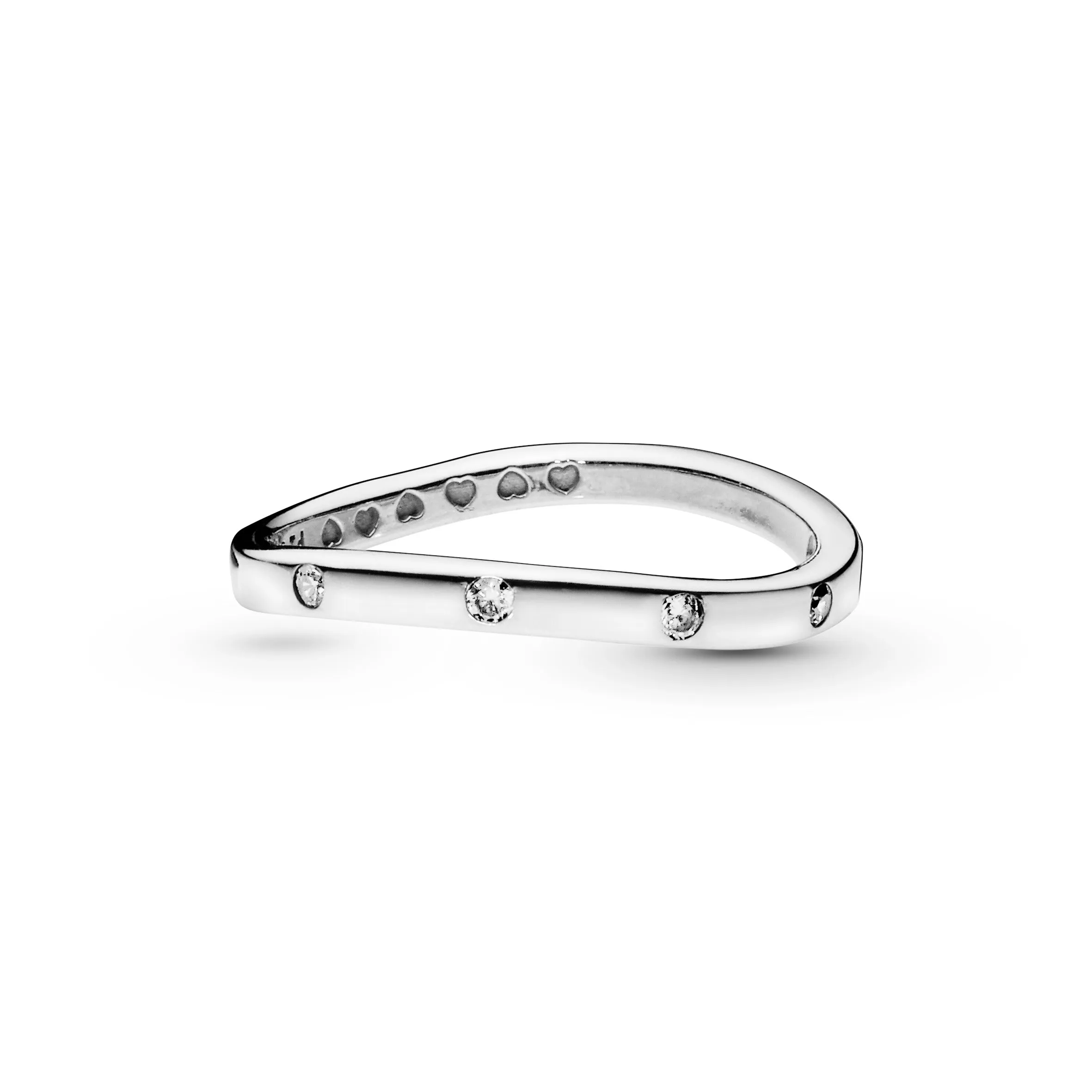 Curved silver ring with clear cubic zirconia