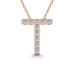 Diamond 1/10 Ct.Tw. Letter T Pendant in 14K Rose Gold"