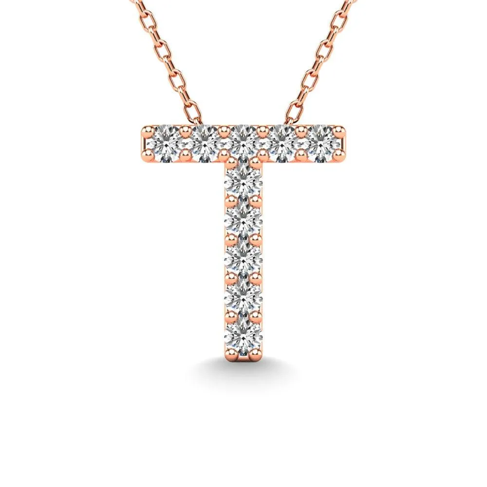 Diamond 1/10 Ct.Tw. Letter T Pendant in 14K Rose Gold"