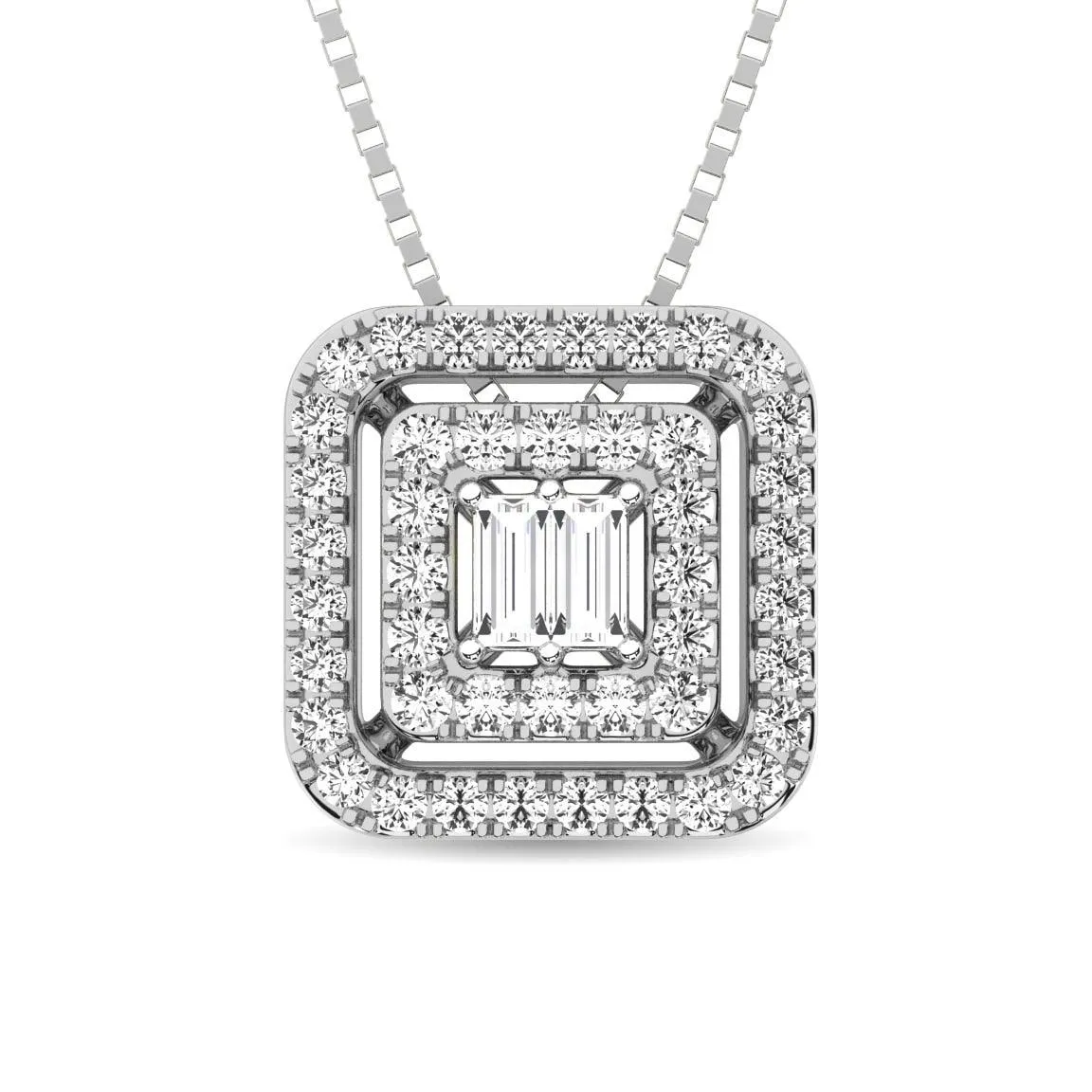 Diamond 1/4 Ct.Tw. Round and Baguette Fashion Pendant in 10K White Gold