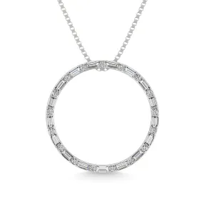 Diamond 1/5 Ct.Tw. Round and Baguette Cut Open Circle Pendant in 10K White Gold