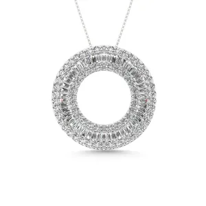 Diamond 3 1/6 Ct.Tw. Circle Round and Straight Baguette Fashion Pendant in 14K White Gold