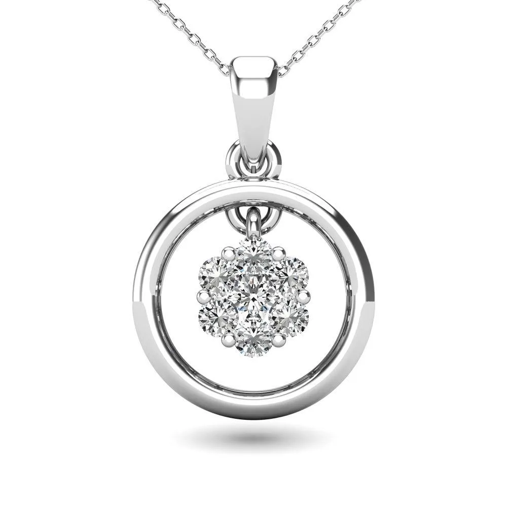 Diamond 3/8 Ct.Tw. Open Circle Flower Pendant in 10K White Gold