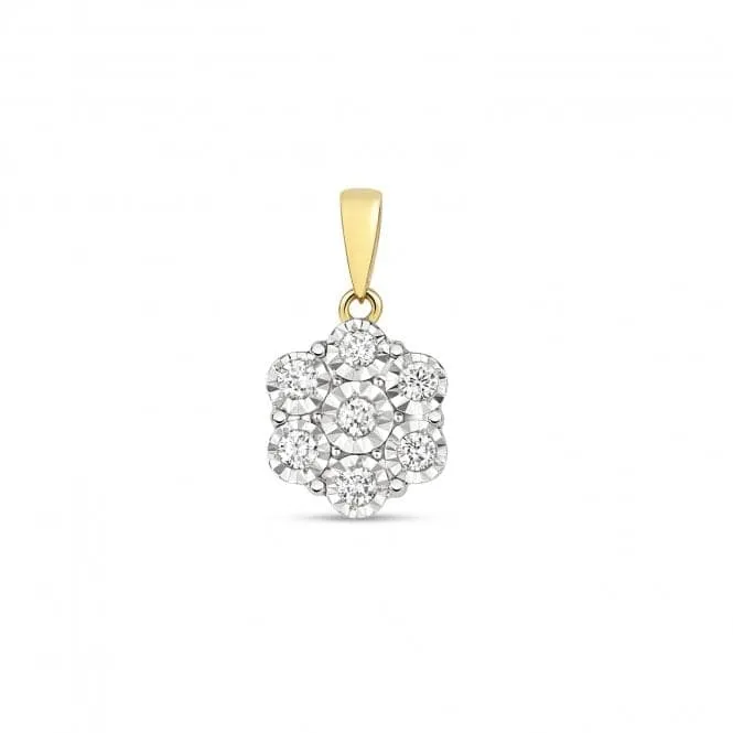 Diamond Jewellery 9ct Gold Diamond Illusion Set Pendant PD199