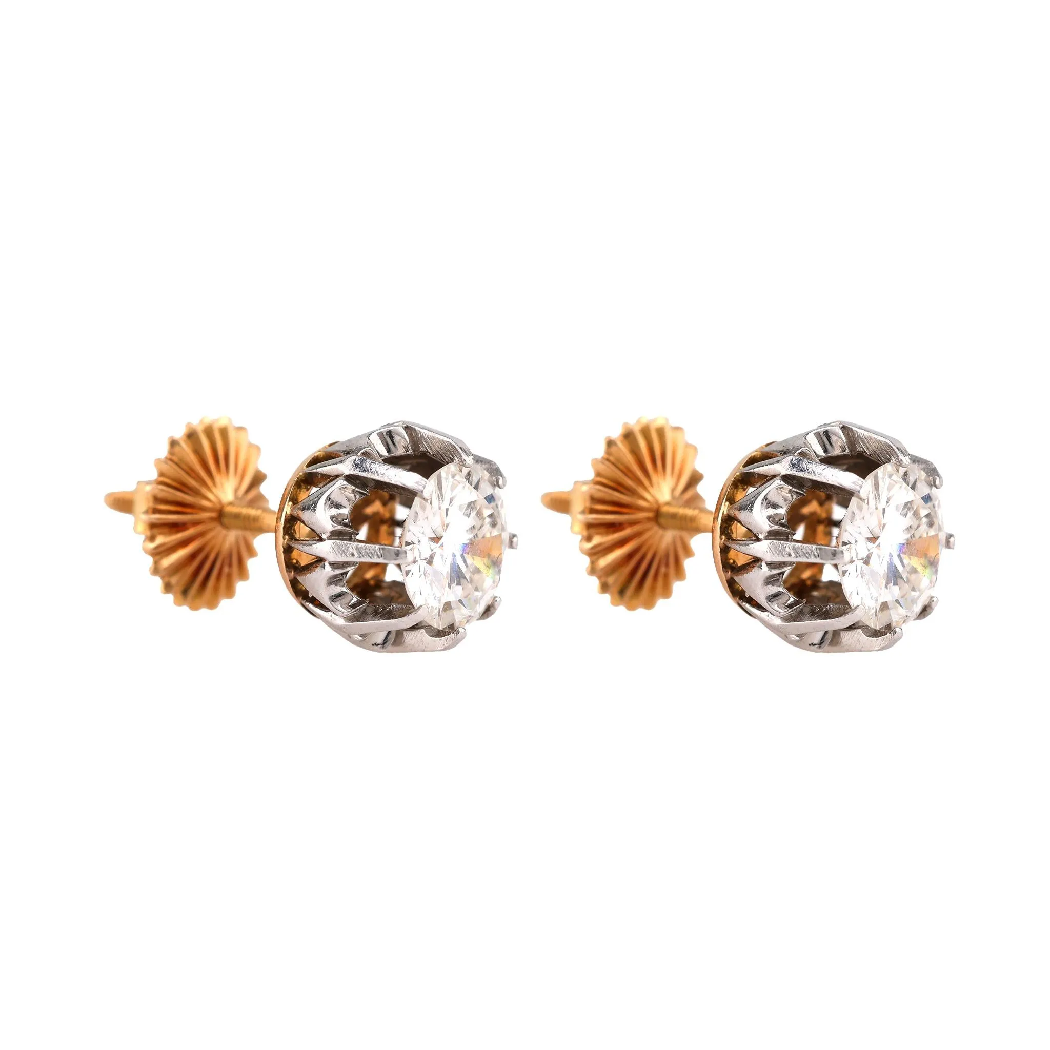 Edwardian Style Diamond Yellow Gold Stud Earrings