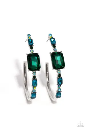 Elite Ensemble Green Rhinestone Hoop Earrings - Paparazzi Accessories