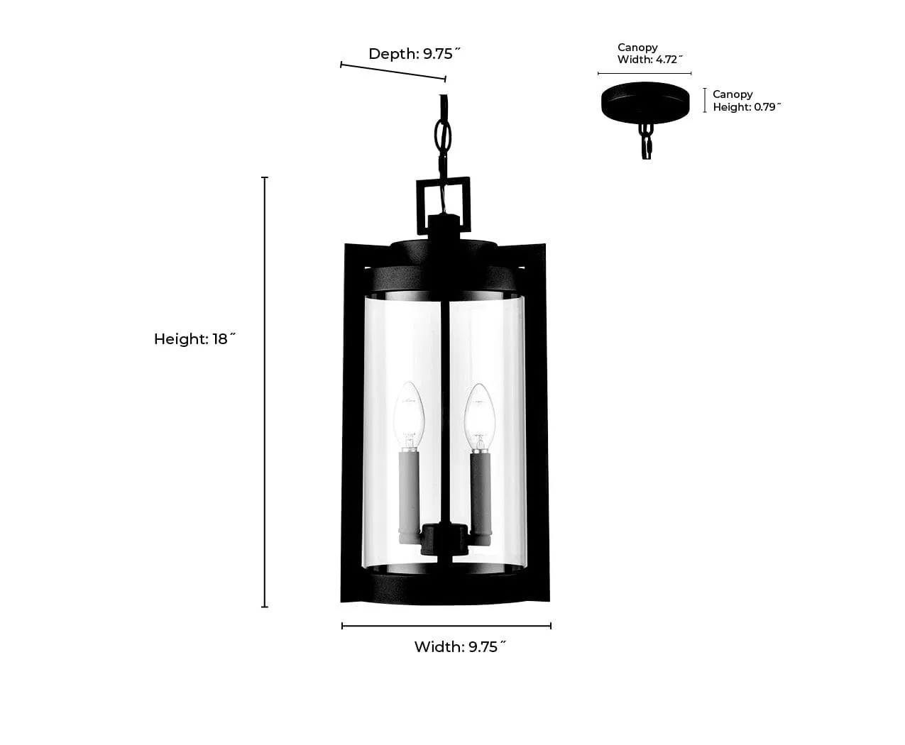 Ellway Outdoor Hanging Lantern - Textured Black - Clear Glass - 9.75in. Diameter - E12 Candelabra Base