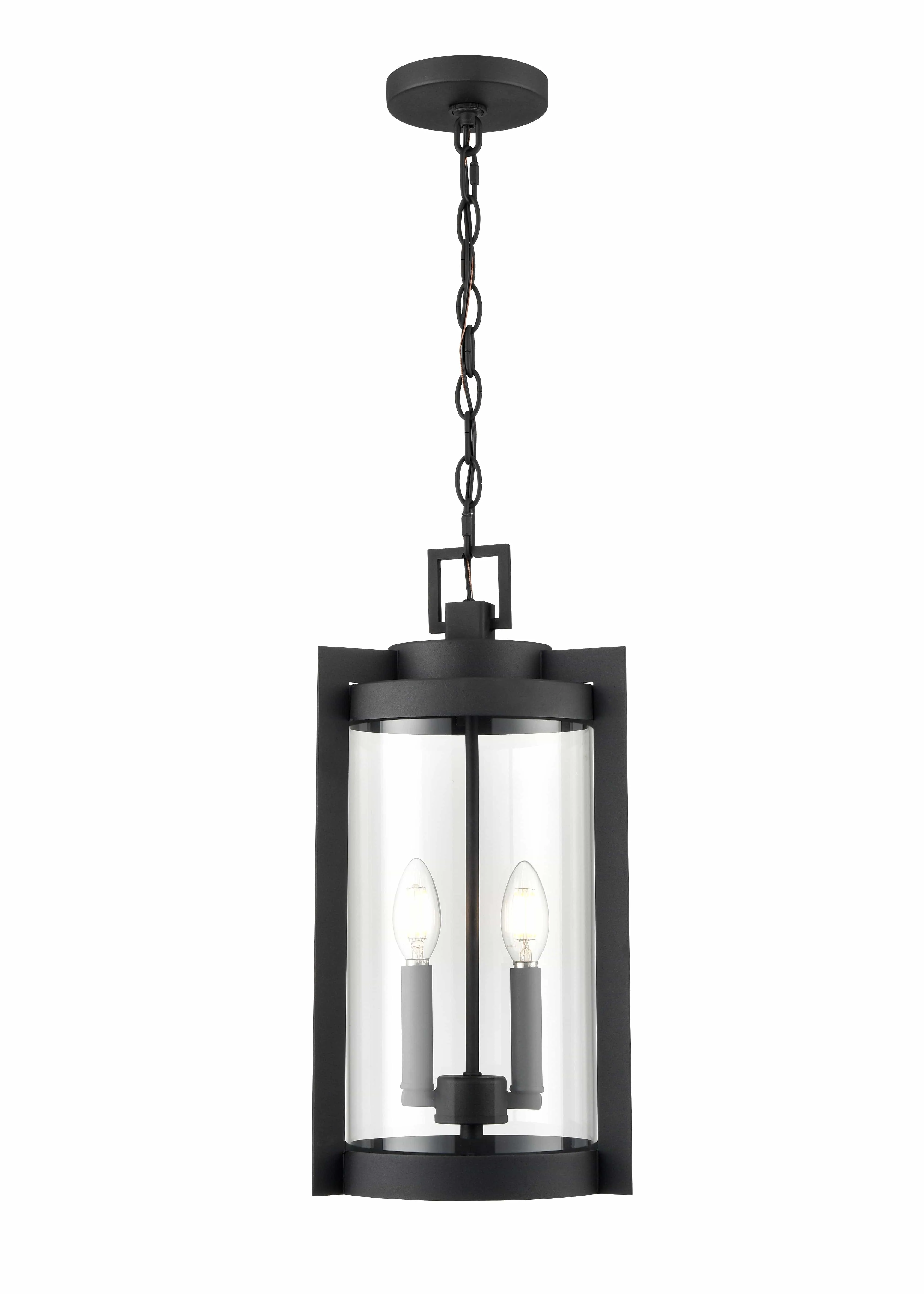 Ellway Outdoor Hanging Lantern - Textured Black - Clear Glass - 9.75in. Diameter - E12 Candelabra Base