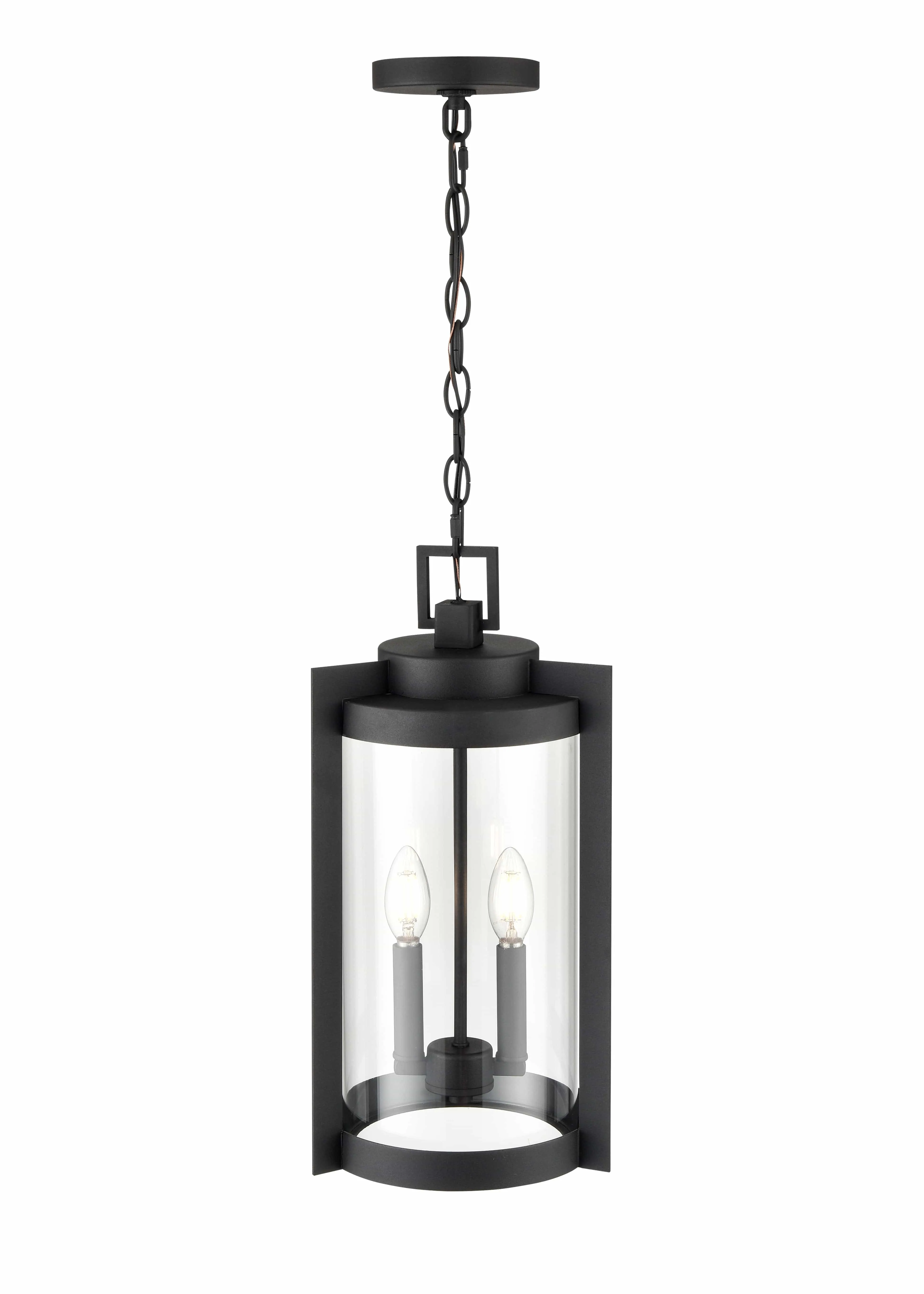 Ellway Outdoor Hanging Lantern - Textured Black - Clear Glass - 9.75in. Diameter - E12 Candelabra Base