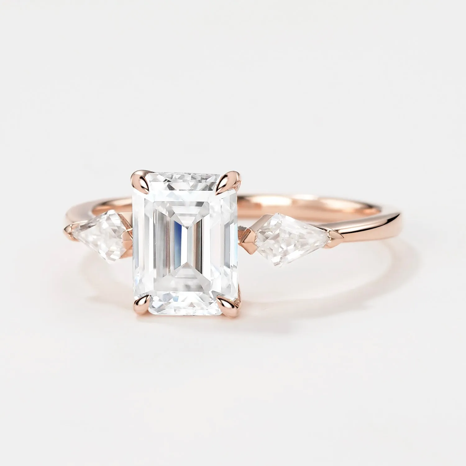 Emerald Cut Moissanite Classic Three-stone Engagement Ring