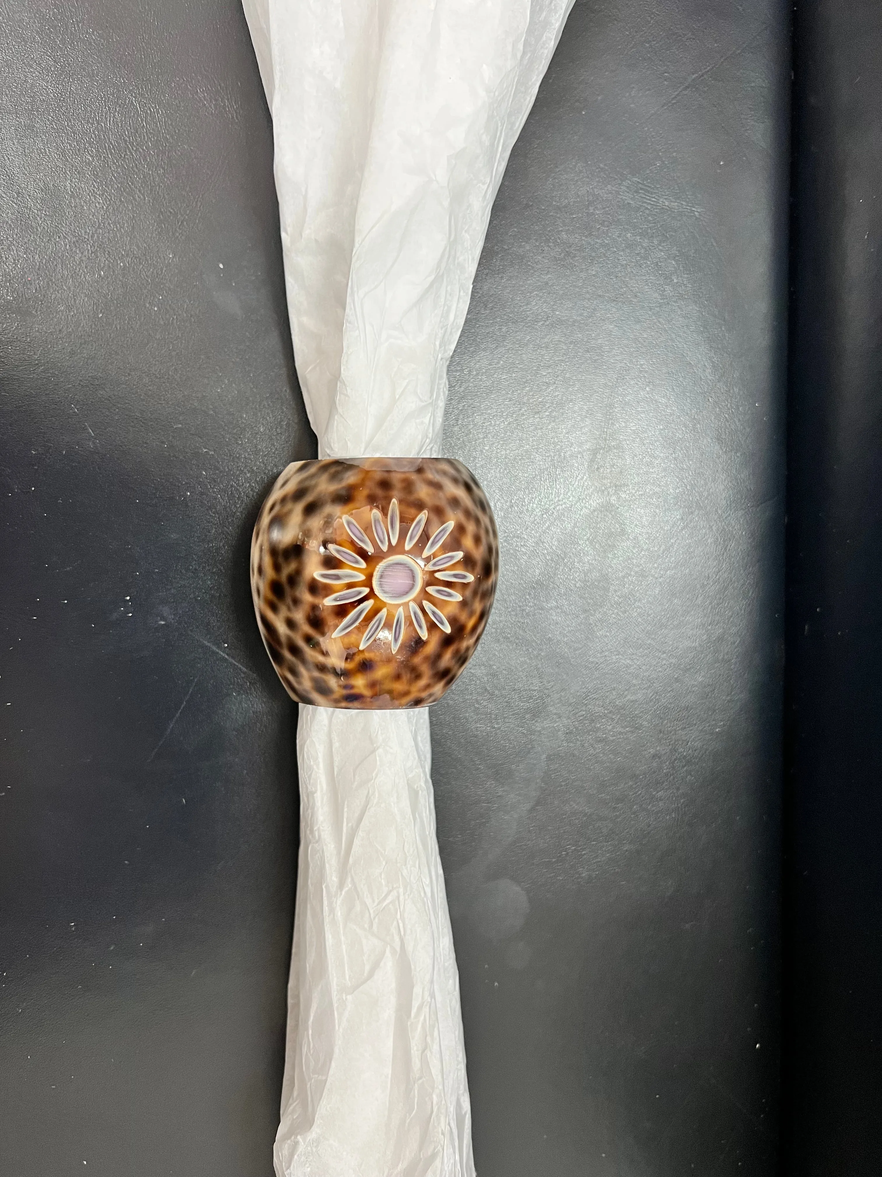 Etched Flower Cowrie Napkin Holder