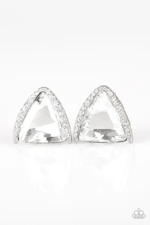 Exalted Elegance White Rhinestone Post Earrings - Paparazzi Accessories