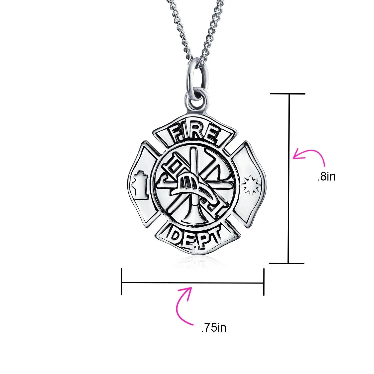 Firefighter Shield Medallion Pendant Necklace for Firemen Wife in Sterling Silver