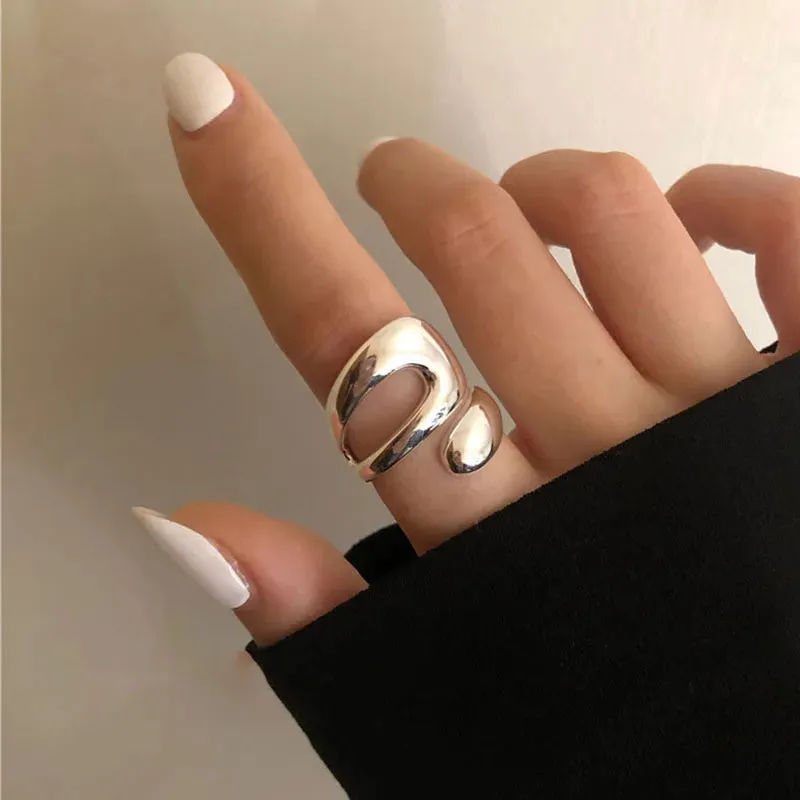 Foxanry Minimalist Silver Color Rings for Women Fashion Creative Hollow Irregular Geometric Birthday Party Jewelry Gifts