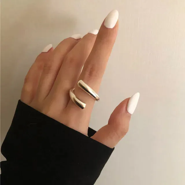 Foxanry Minimalist Silver Color Rings for Women Fashion Creative Hollow Irregular Geometric Birthday Party Jewelry Gifts