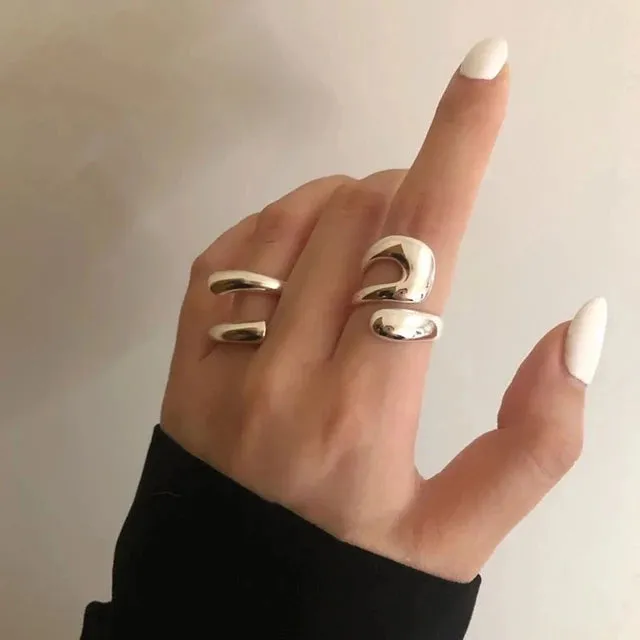 Foxanry Minimalist Silver Color Rings for Women Fashion Creative Hollow Irregular Geometric Birthday Party Jewelry Gifts