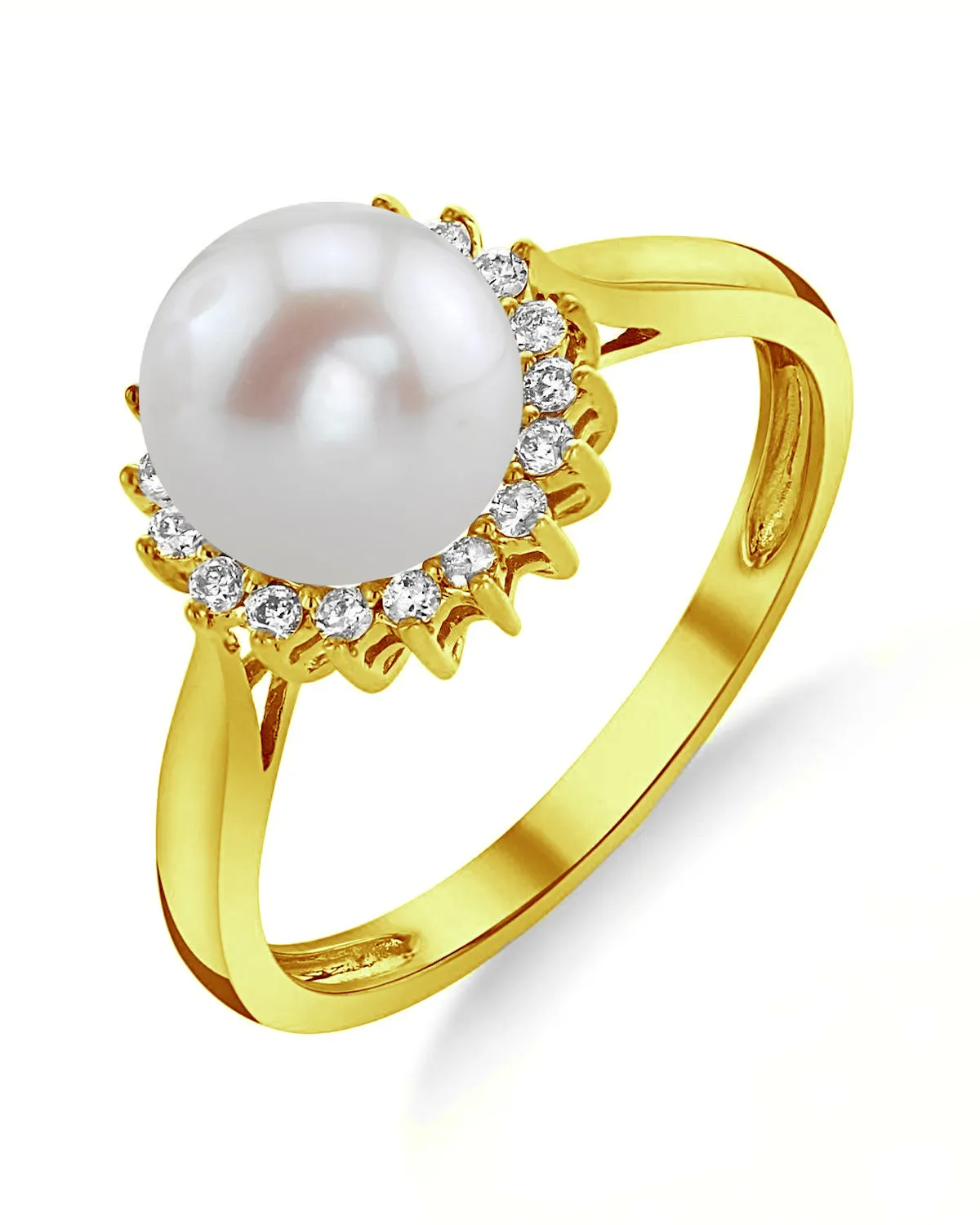 Freshwater Pearl & Diamond Halo Ring