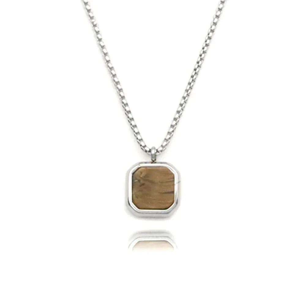 Geometric Square Necklaces For Men Natural Stone Solid Stainless Steel Polygon Pendant Necklace