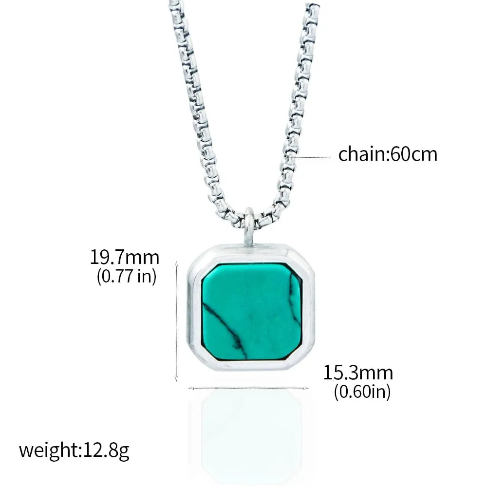 Geometric Square Necklaces For Men Natural Stone Solid Stainless Steel Polygon Pendant Necklace