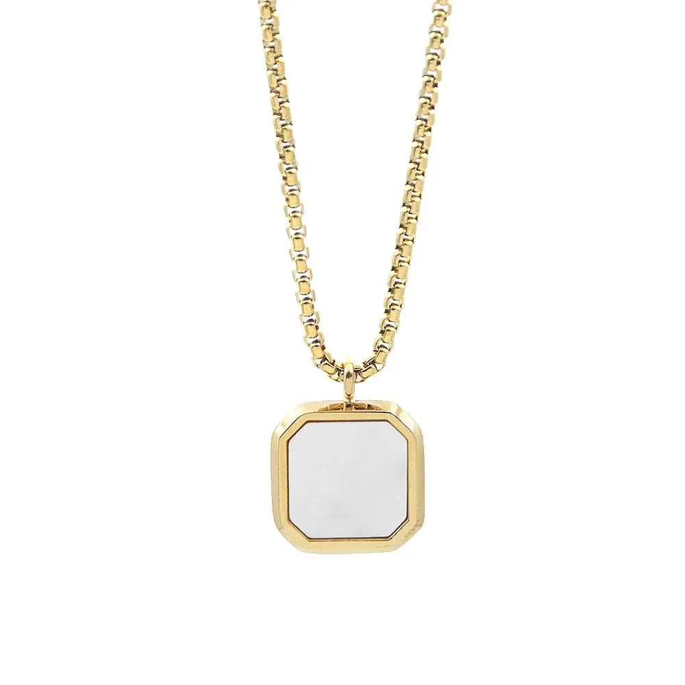 Geometric Square Necklaces For Men Natural Stone Solid Stainless Steel Polygon Pendant Necklace