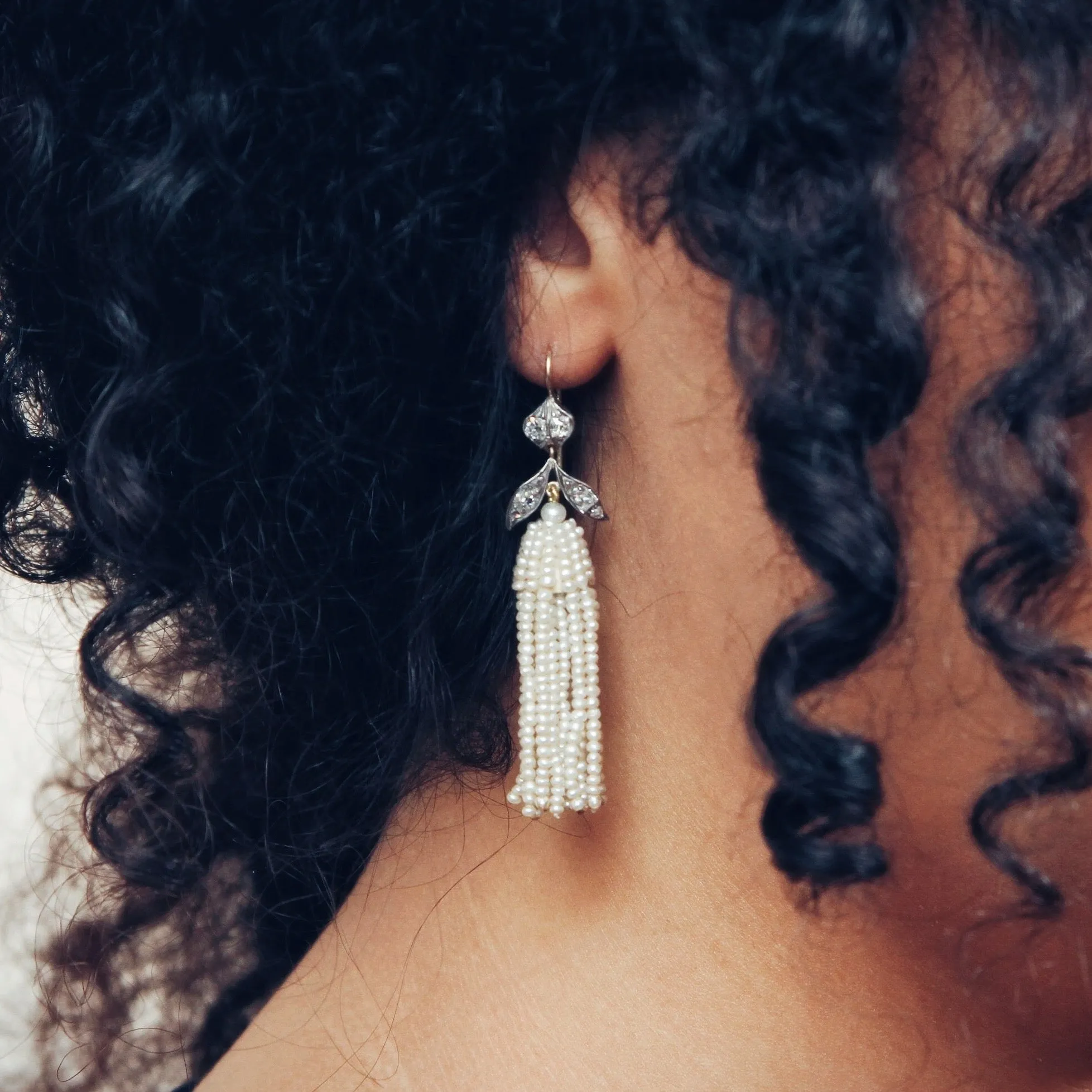 Georgian Natural Seed Pearl & Diamond Earrings