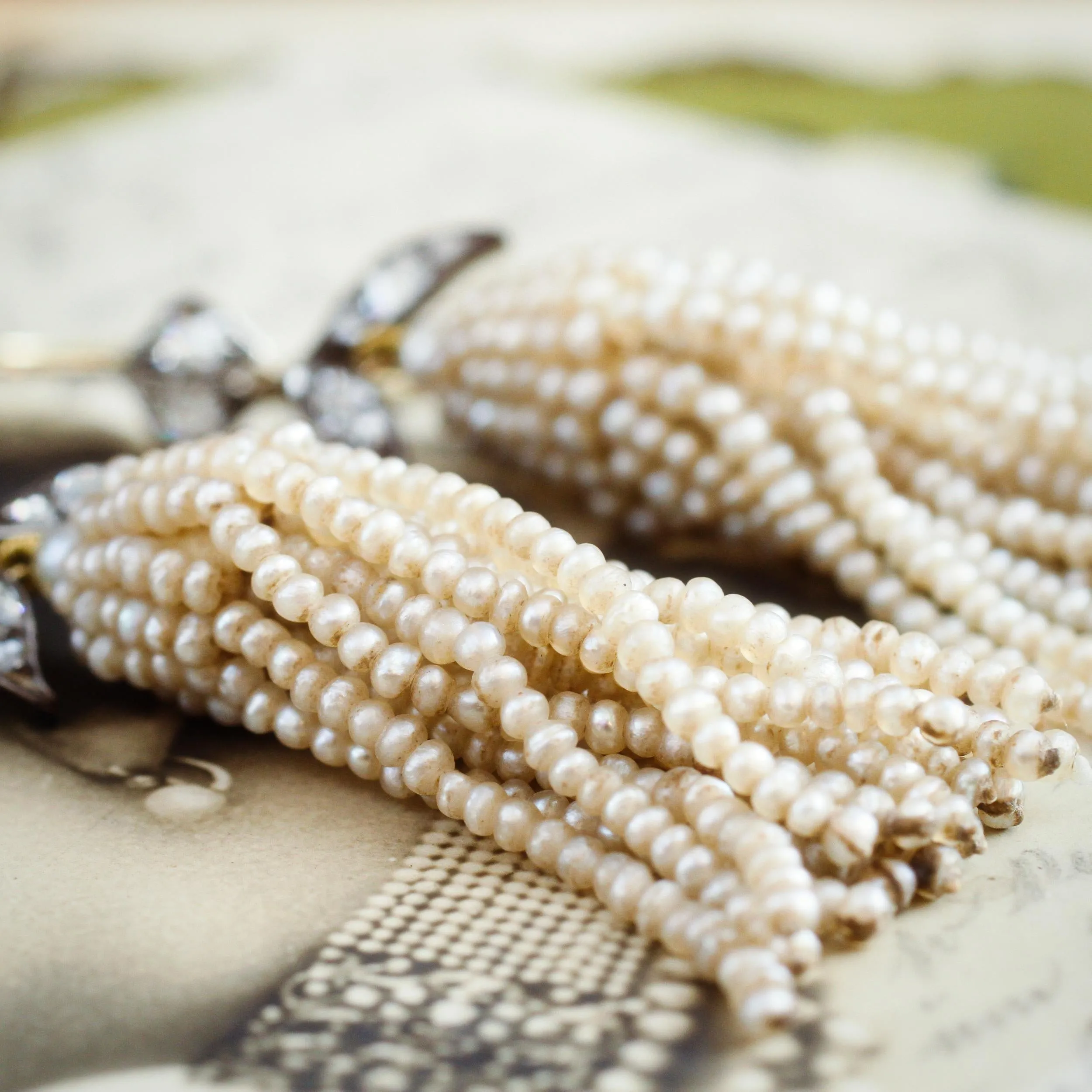 Georgian Natural Seed Pearl & Diamond Earrings