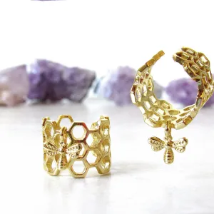 Golden Honeycomb & Bee Rings