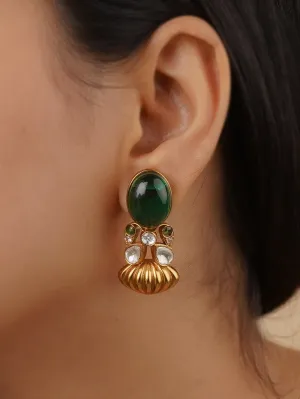 Green Color Gold Plated Faux Polki Earrings - PK-E53GR