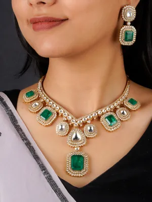 Green Color Gold Plated Faux Polki Necklace Set - PK-S45WGR