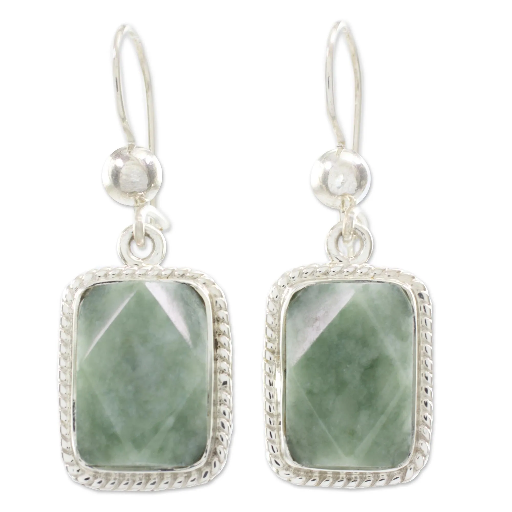 Green Nuances Guatemala Artisan Crafted Jade and Sterling Silver Earrings