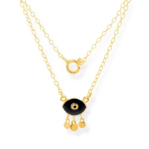 Handmade Short Gold Plated Silver Chain Necklace With Black Enamel Evil Eye