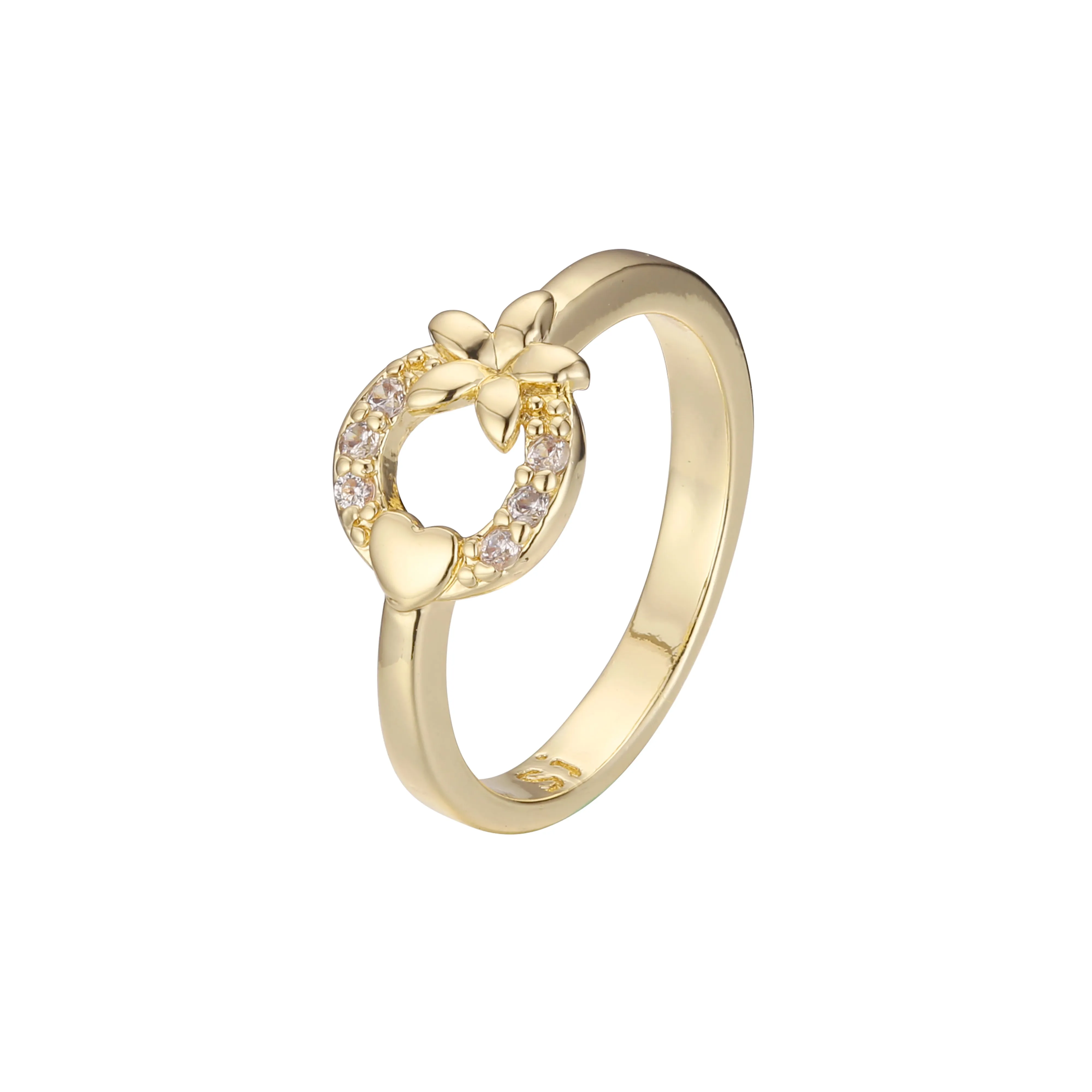 Heart and flower paved white CZ 14K Gold child rings