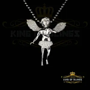 King Of Bling's Beautiful Angel White Sterling Silver Pendant with 1.38ct Cubic Zirconia Stone