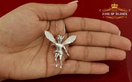 King Of Bling's Beautiful Angel White Sterling Silver Pendant with 1.38ct Cubic Zirconia Stone