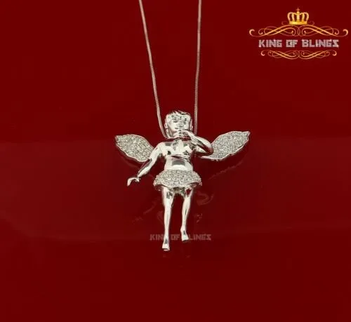 King Of Bling's Beautiful Angel White Sterling Silver Pendant with 1.38ct Cubic Zirconia Stone