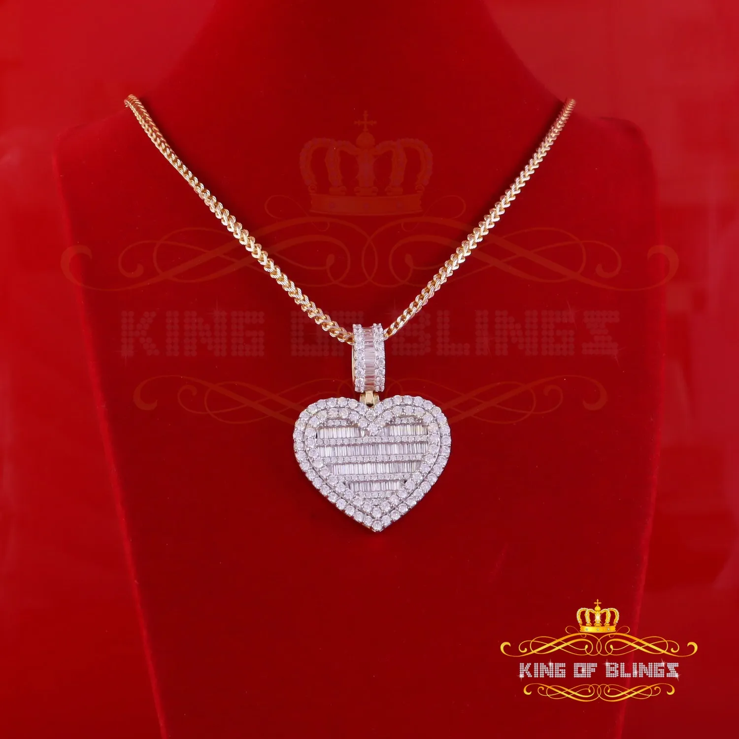 King Of Bling's Big 15.74ct Cubic Zirconia Baguette Silver Beautiful Yellow Heart Shape Pendant