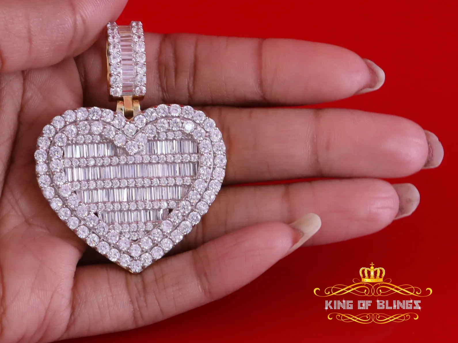 King Of Bling's Big 15.74ct Cubic Zirconia Baguette Silver Beautiful Yellow Heart Shape Pendant