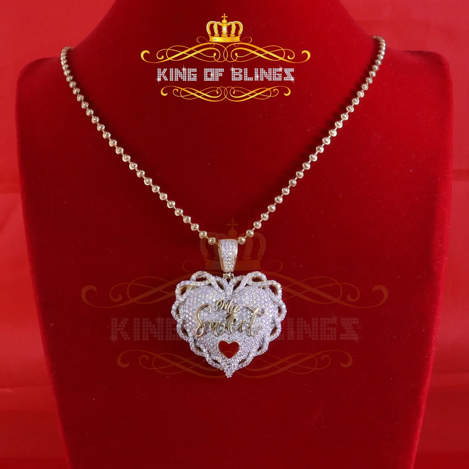 King Of Bling's Love "SWEET HEART"1.50 inch 6ct Real Moissanite 925 Silver Yellow Heart Pendant