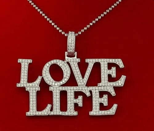 King Of Bling's White 925 Sterling LOVE LIFE Letter Charming Pendant with 11.64ct Cubic Zirconia