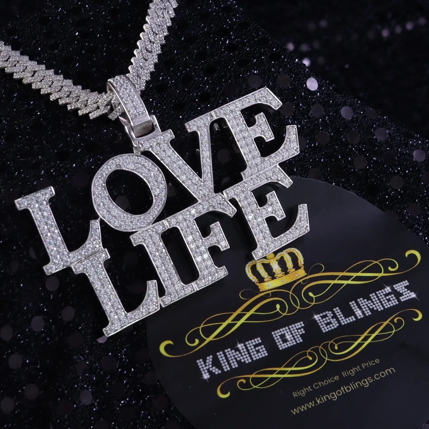 King Of Bling's White 925 Sterling LOVE LIFE Letter Charming Pendant with 11.64ct Cubic Zirconia