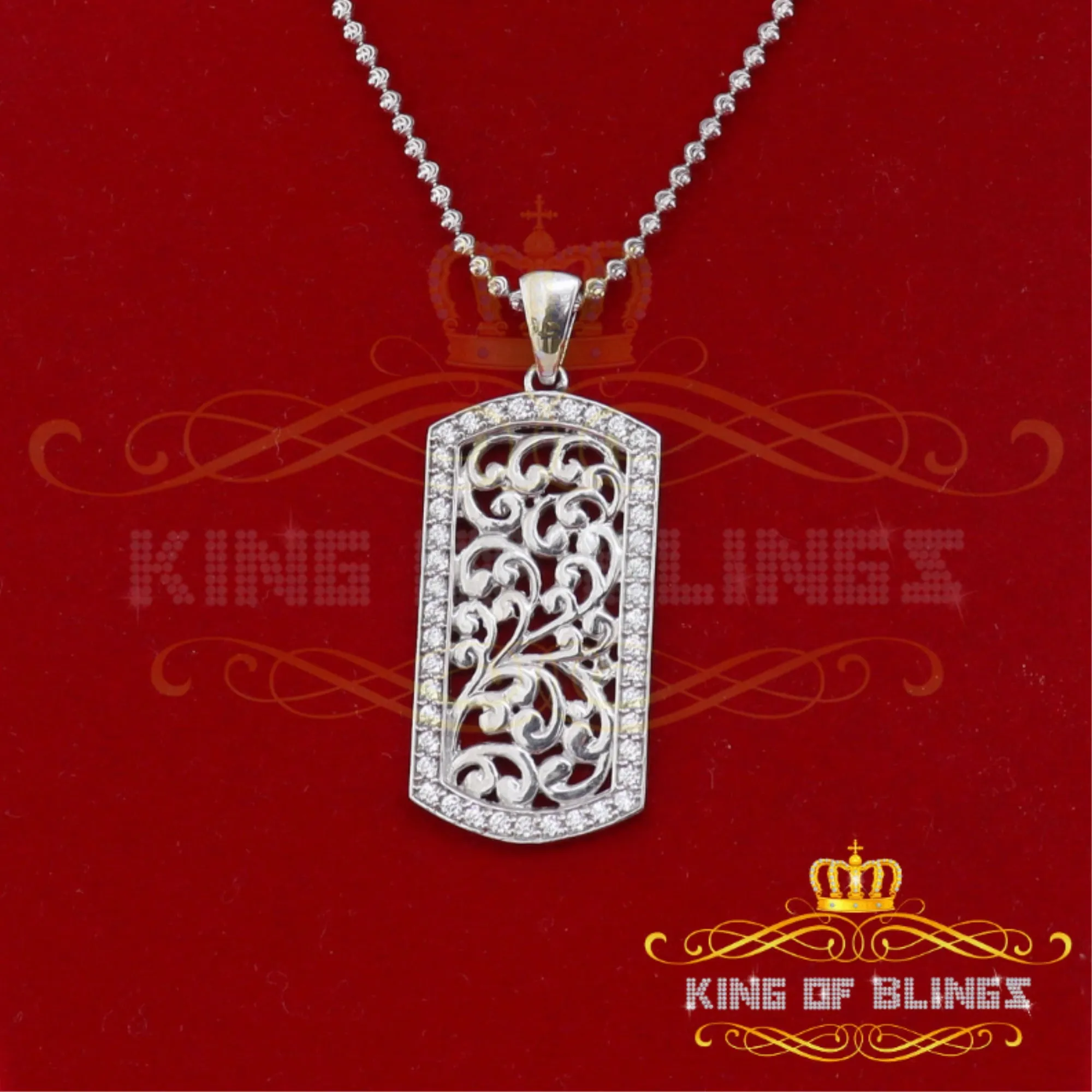 King of Bling's White 925 Sterling Silver DESIGNER Frame Pendant With 2.64ct Cubic Zirconia