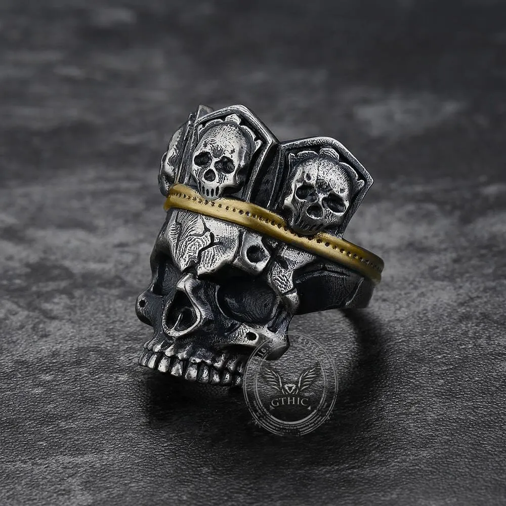 King Skull Crown Sterling Silver Brass Ring