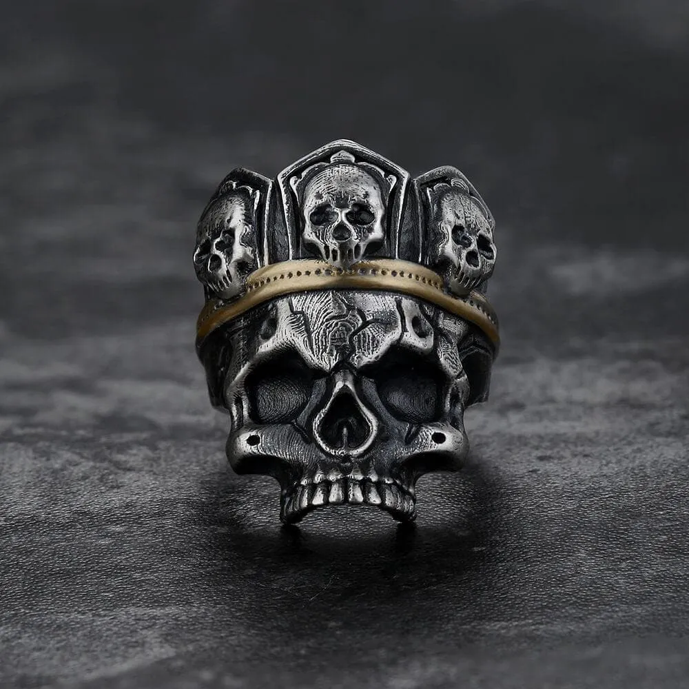 King Skull Crown Sterling Silver Brass Ring